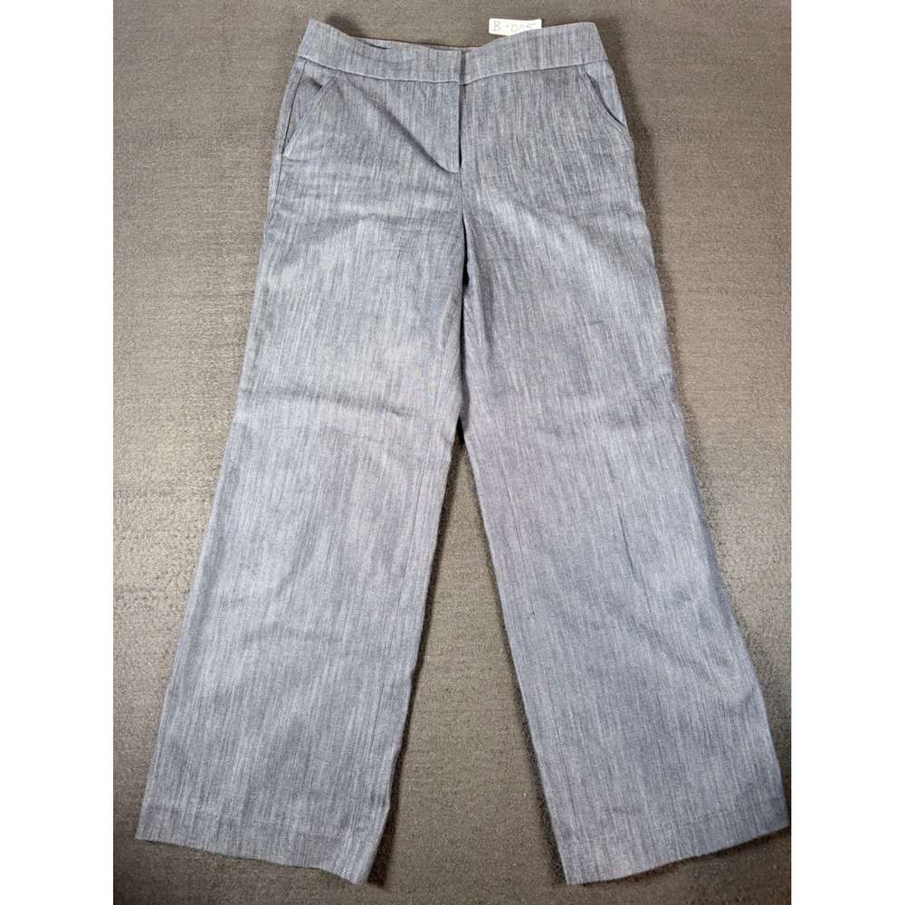 Talbots Greenwich Pant Blue White Textured Wide Leg Trousers Womens 6P Petite